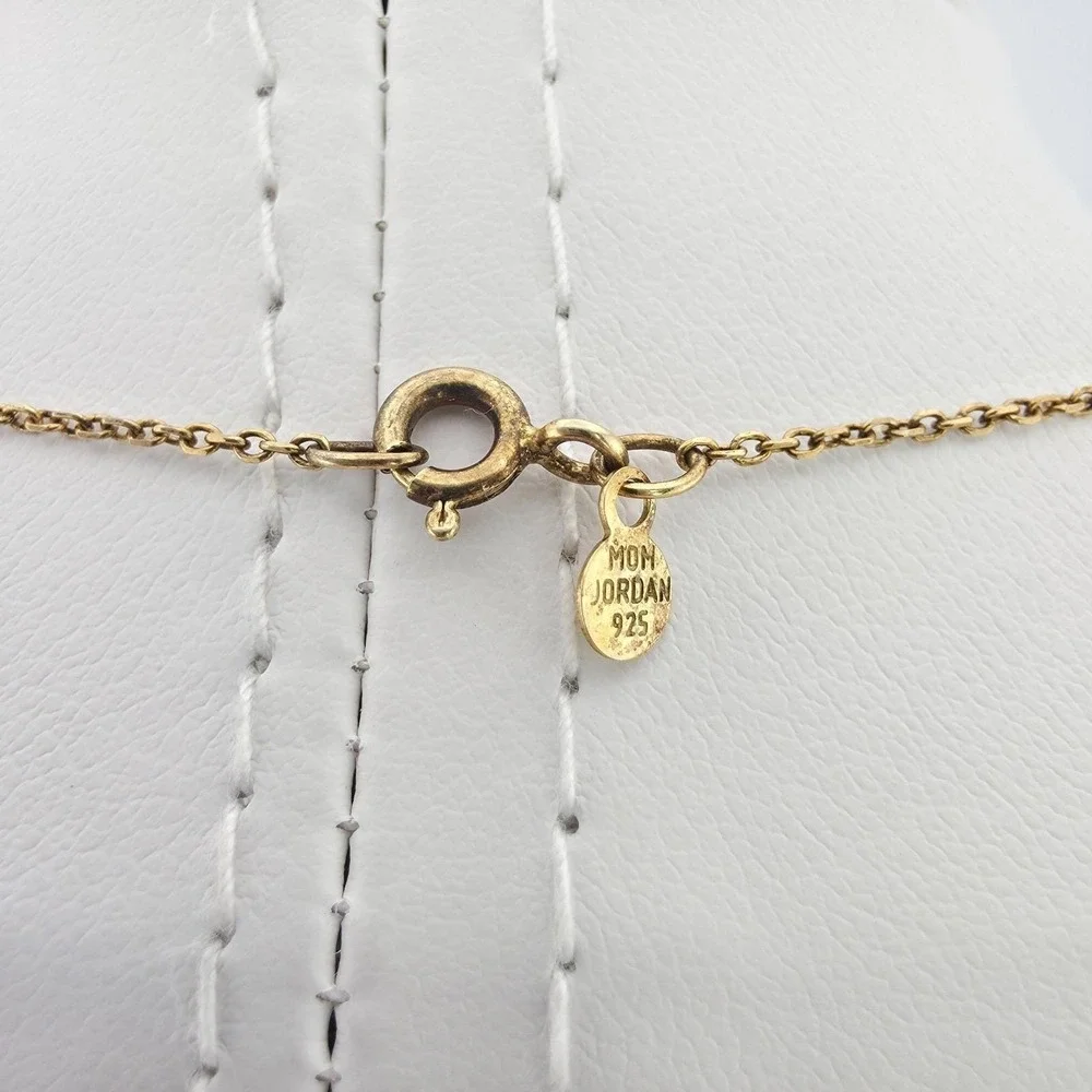 MOM JORDAN Heart Necklace 925 Sterling Silver Pave' Crystals Gold Overlay 18